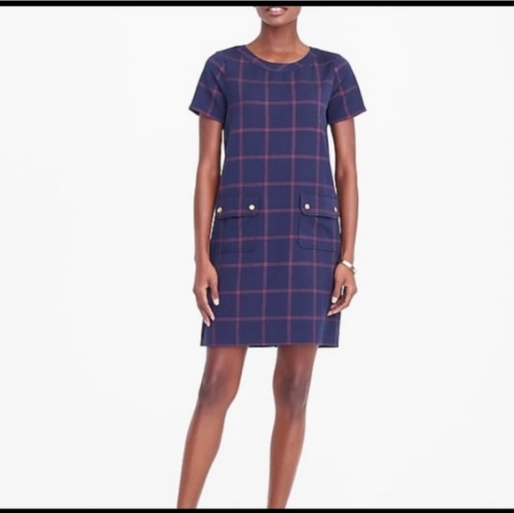 J. Crew Factory Dresses & Skirts - J. Crew Factory Navy Window Pane Shift Dress With Front Pockets - 4